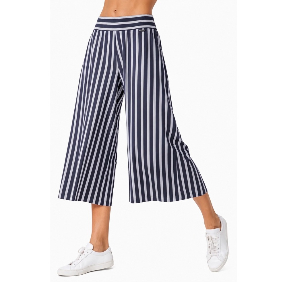 Sweaty Betty Pants Womens Medium Blue White Enso Striped Wide Leg Culotte Crop